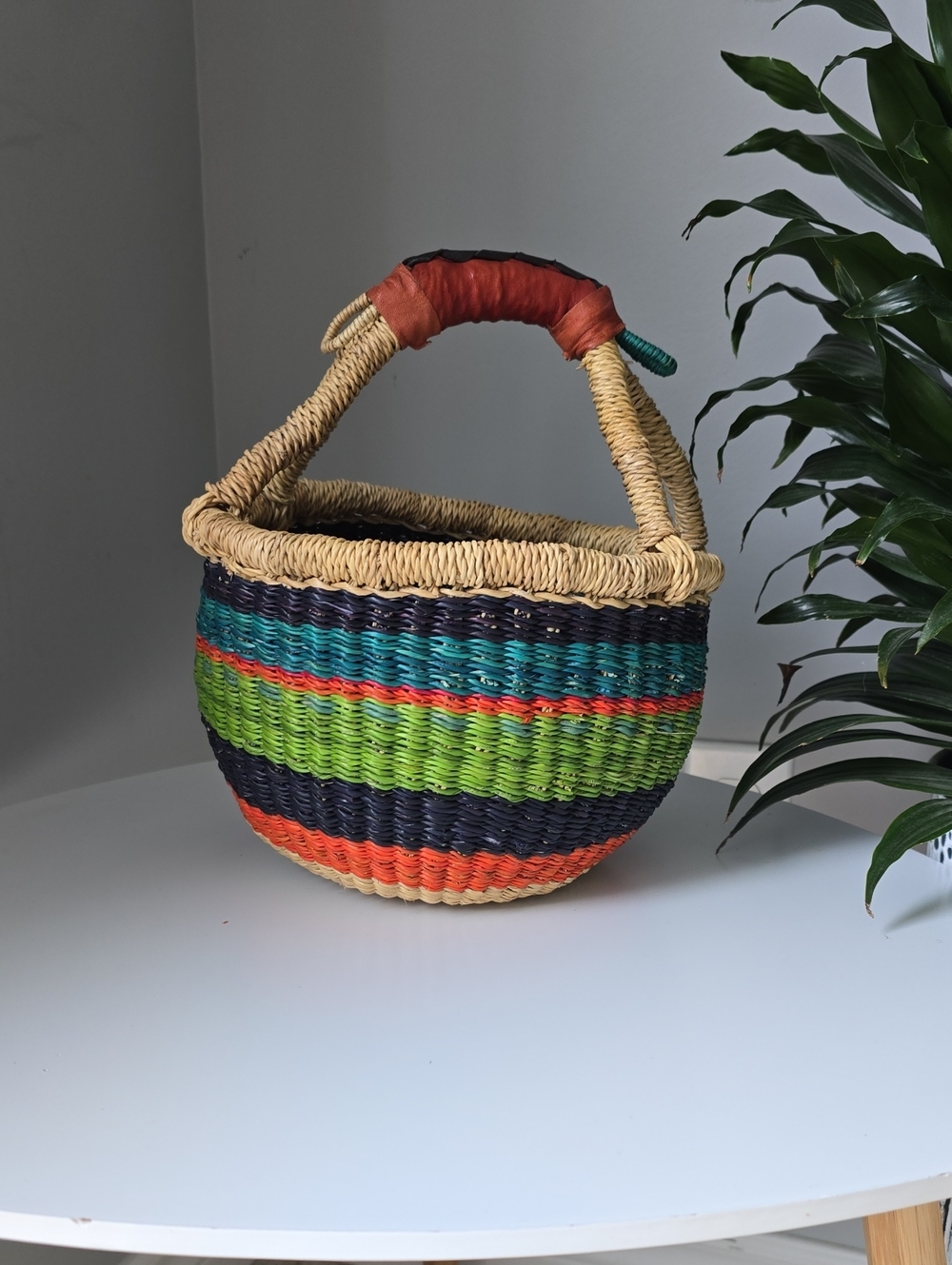 Colorful Woven Basket with Handle